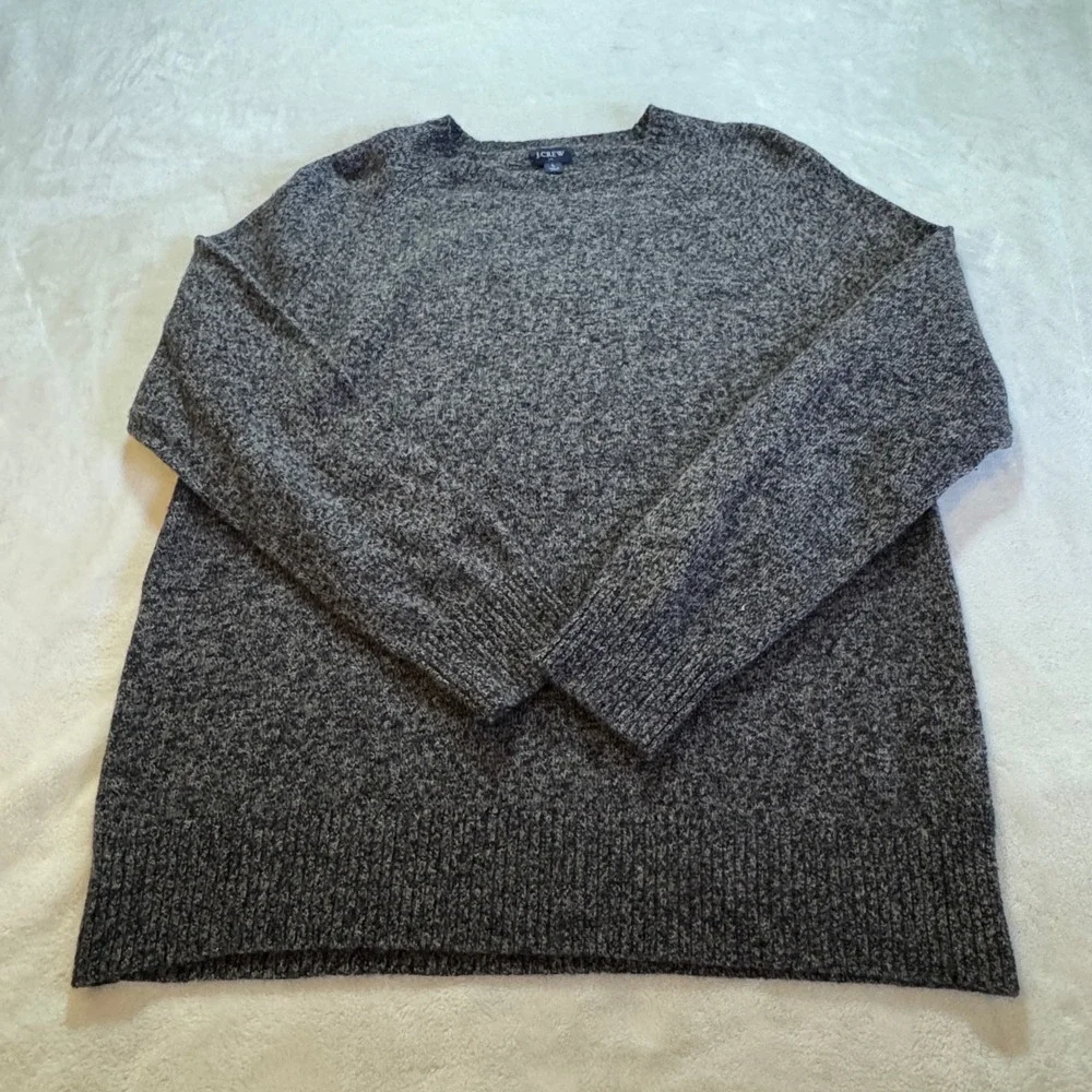 J. Crew Sweater Mens Large Charcoal Grey Marled Lambswool Blend Crewneck Raglan